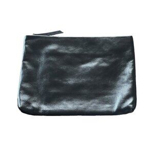 Nordstrom | Black Leather Zipper Clutch Purse Handbag